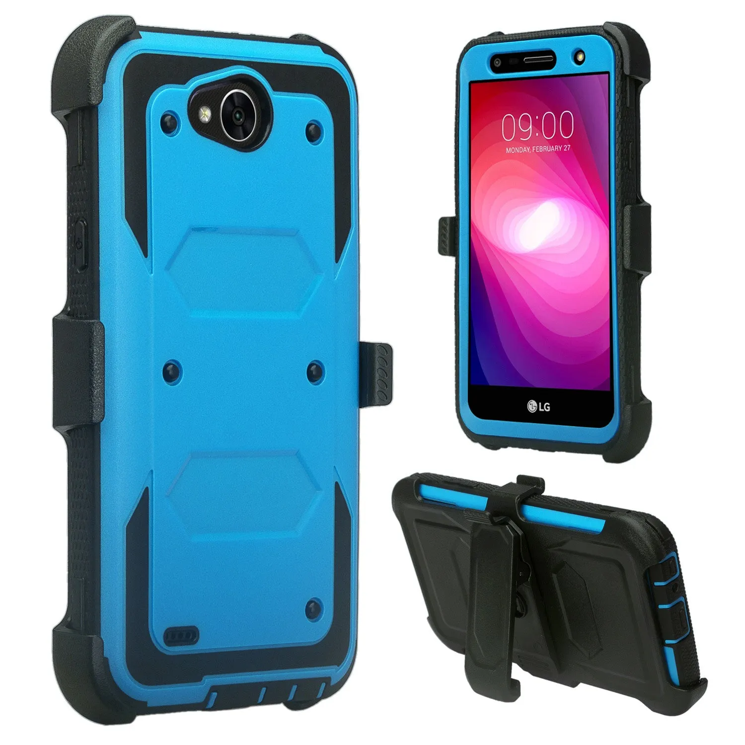 LG X Power 2 Case, LG X Charge, LG Fiesta 2, Fiesta, LG K10 Power, Triple Protection 3-1 w/ Built in Screen Protector Heavy Duty Holster Shell Combo Clip Case Cover - Blue