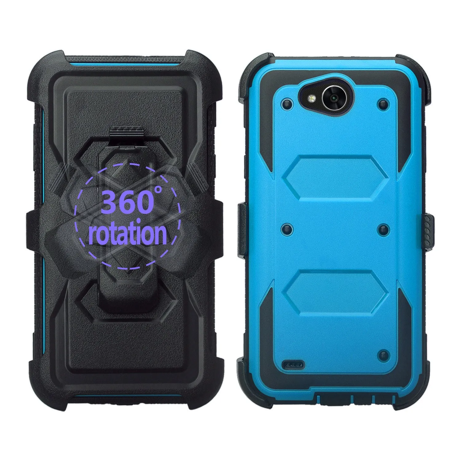 LG X Power 2 Case, LG X Charge, LG Fiesta 2, Fiesta, LG K10 Power, Triple Protection 3-1 w/ Built in Screen Protector Heavy Duty Holster Shell Combo Clip Case Cover - Blue