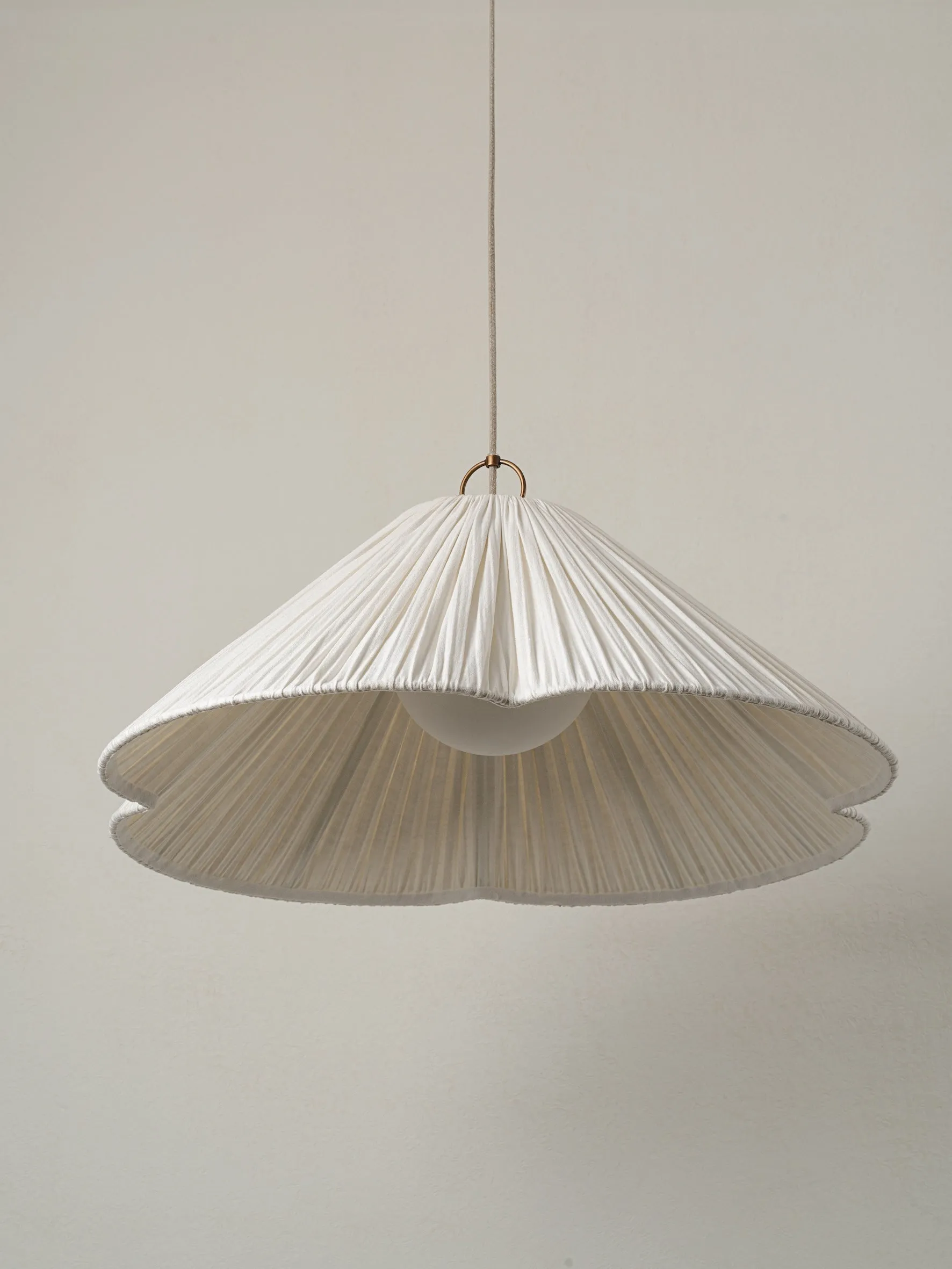 Lindi - aged brass and linen oversized scalloped pendant