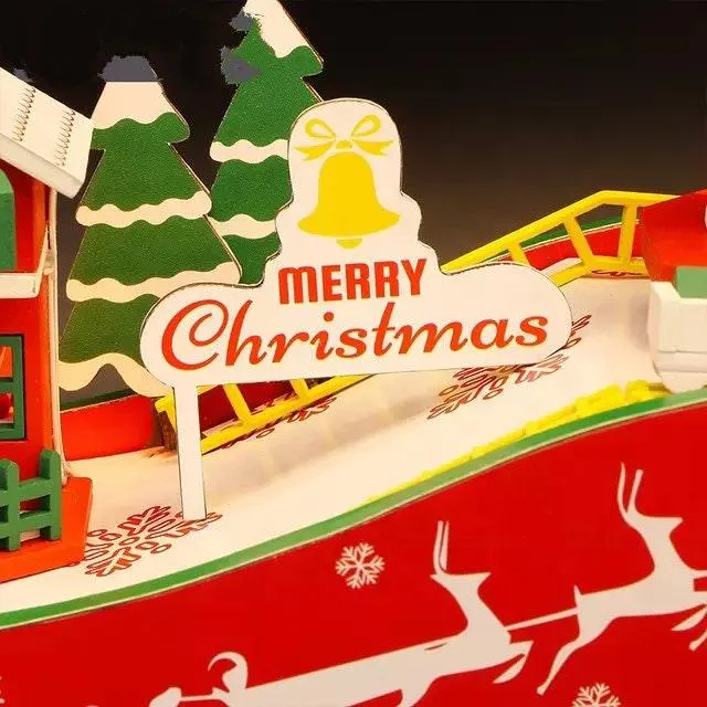 Merry Christmas DIY Dollhouse Kit Magical Christmas Night With Rotating Music Box - Sled Money Bank - Windmill Double Dtorey Dollhouse Gift