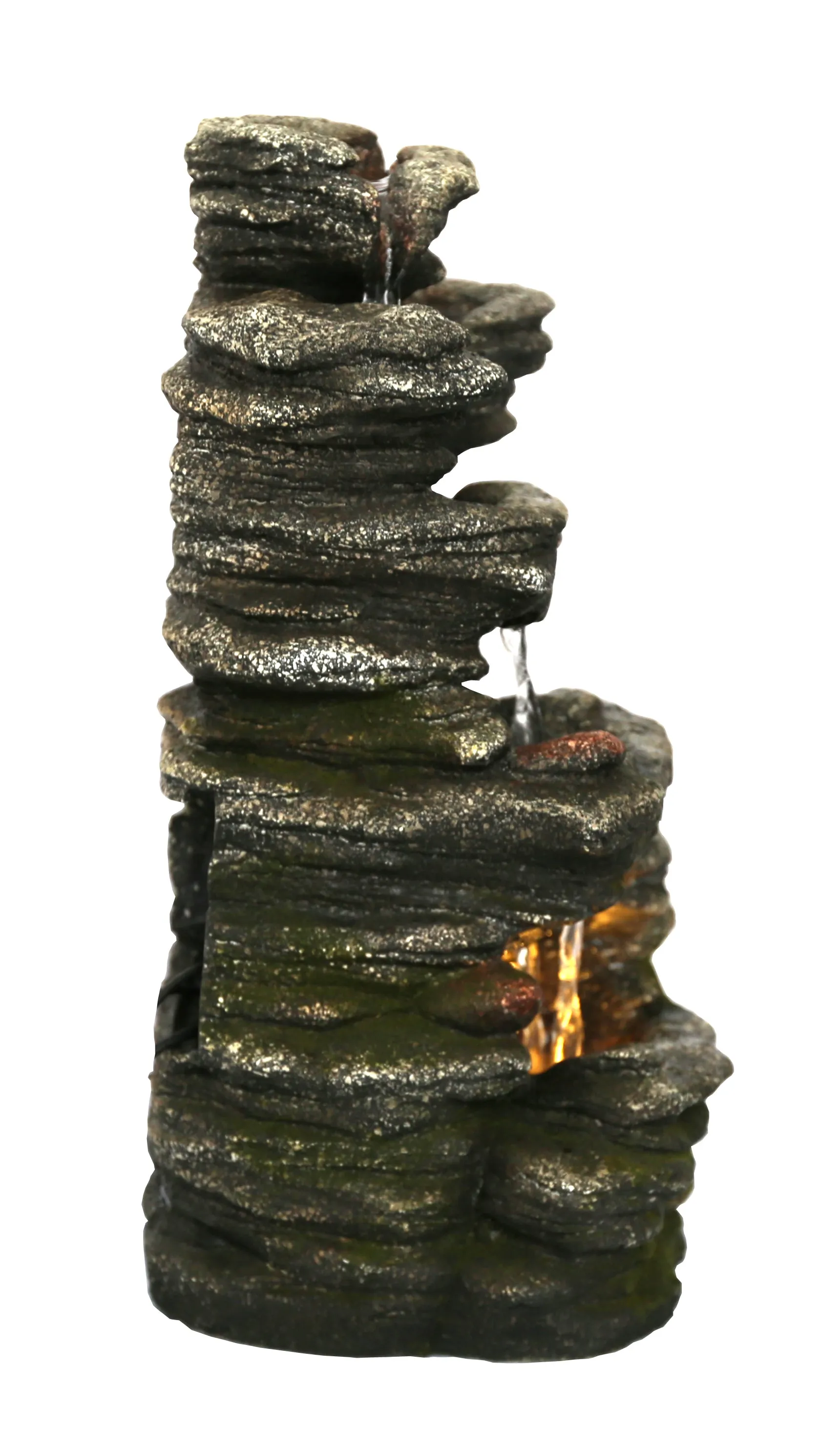 Multi-Level Stone Fountain With Lights