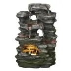 Multi-Level Stone Fountain With Lights