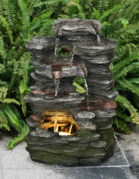 Multi-Level Stone Fountain With Lights