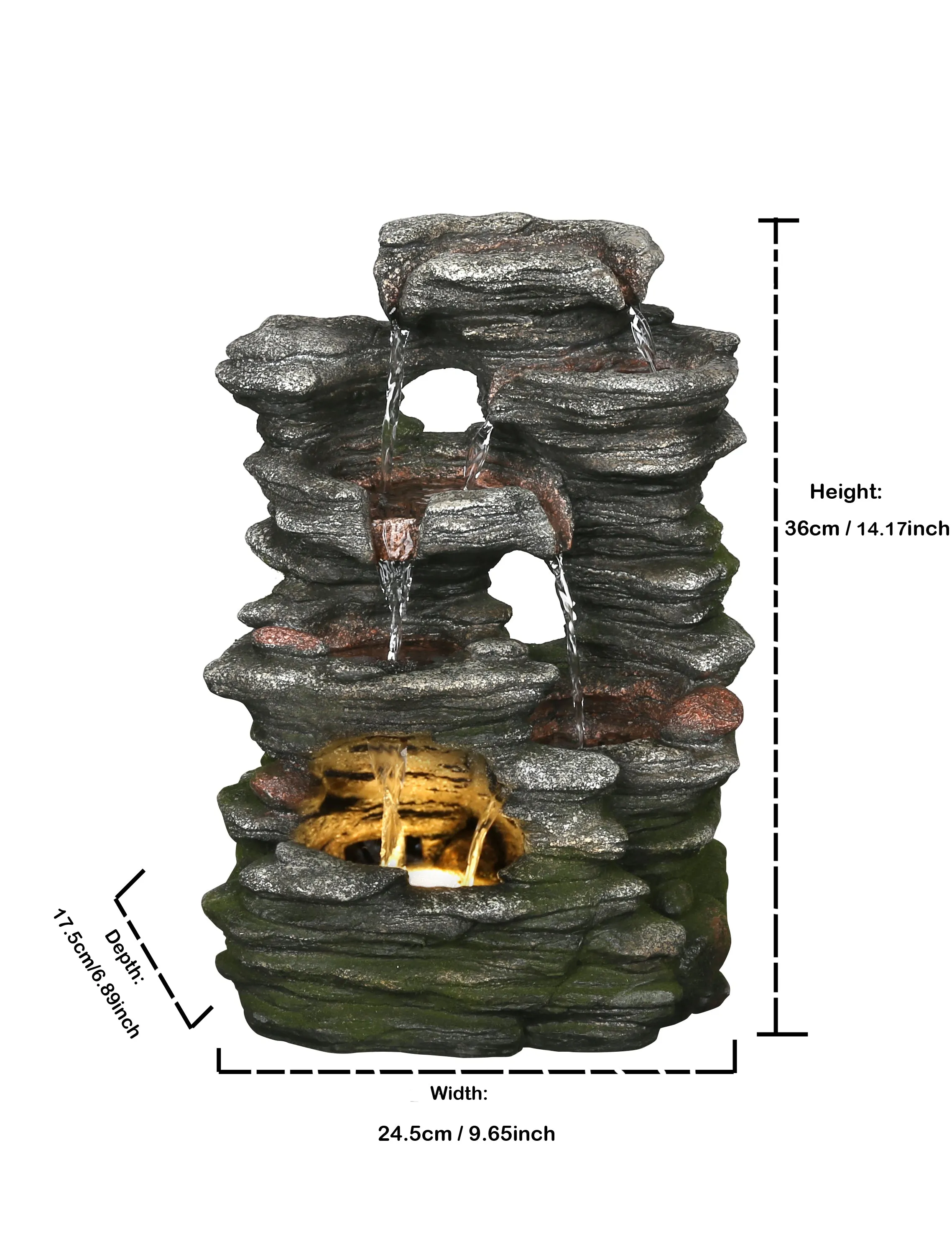 Multi-Level Stone Fountain With Lights