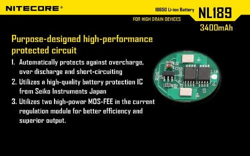 NITECORE NL189 3400mAh Protected Li-ion 18650 Rechargeable Battery