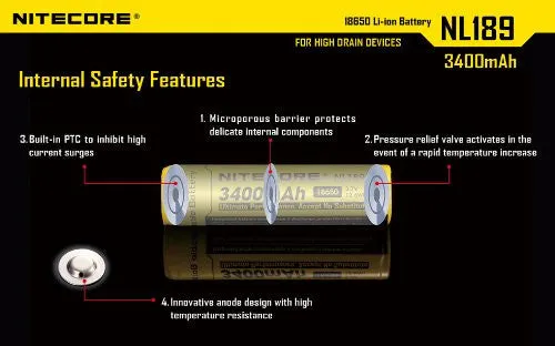 NITECORE NL189 3400mAh Protected Li-ion 18650 Rechargeable Battery