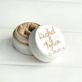 Personalized Rustic Wedding Wood Ring Box Holder Custom Your Names White Wedding Ring Bearer Box