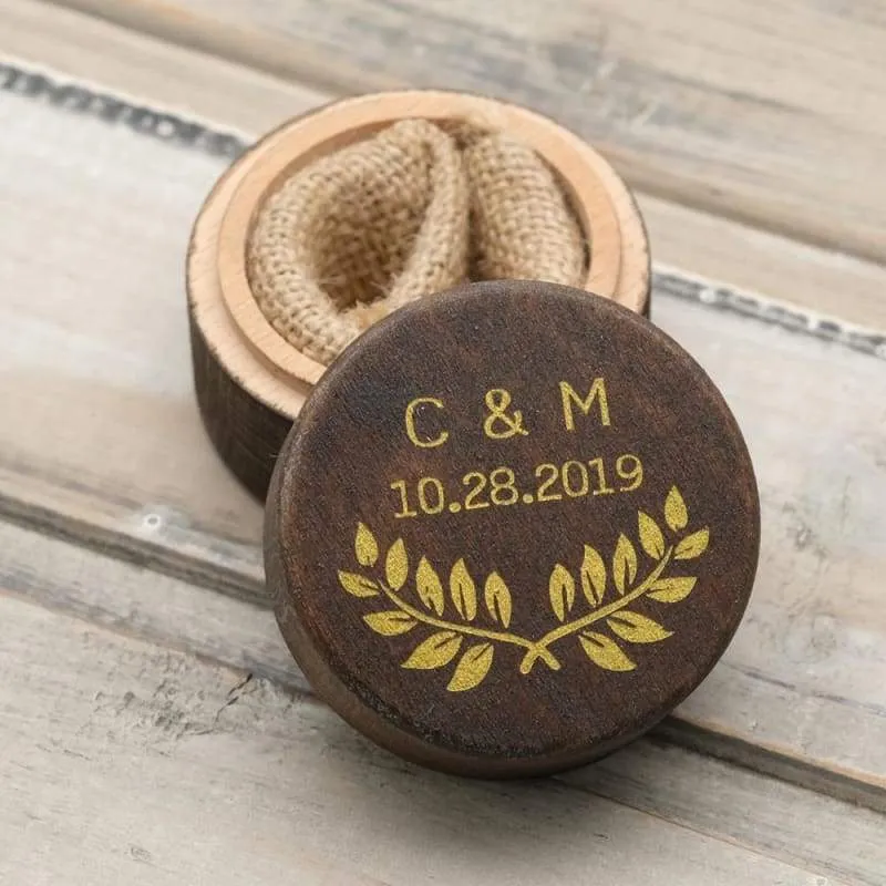 Personalized Rustic Wedding Wood Ring Box Holder Custom Your Names White Wedding Ring Bearer Box