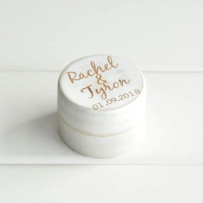 Personalized Rustic Wedding Wood Ring Box Holder Custom Your Names White Wedding Ring Bearer Box