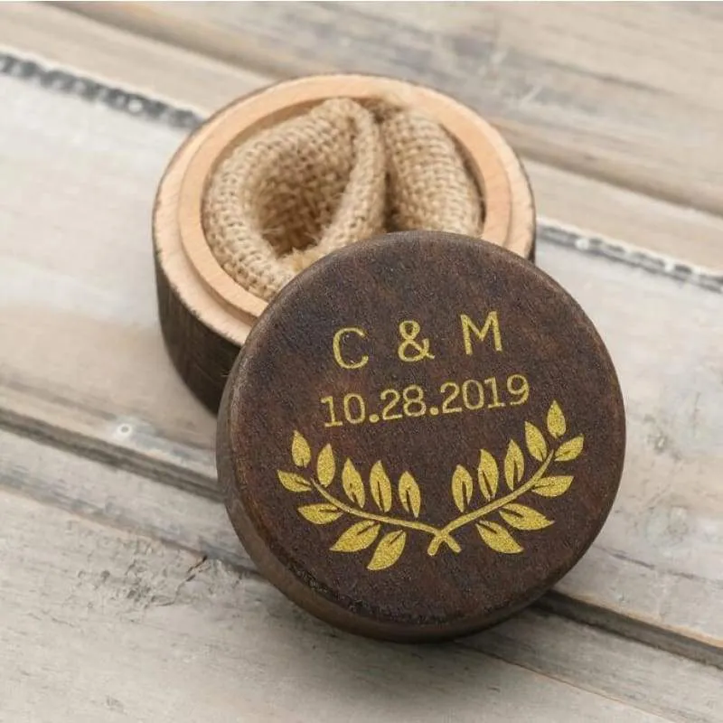 Personalized Rustic Wedding Wood Ring Box Holder Custom Your Names White Wedding Ring Bearer Box