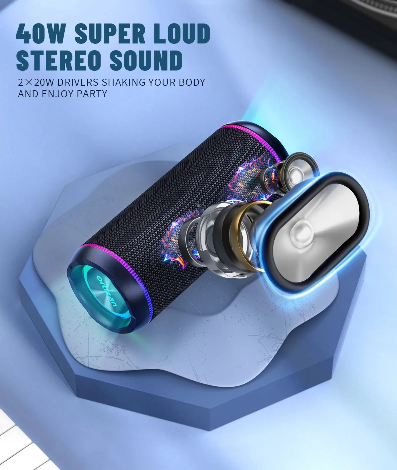 Portable Bluetooth Speakers Bass Boost 40W Powerful Wireless Waterproof Speaker 6600mAh Battery Support USB
