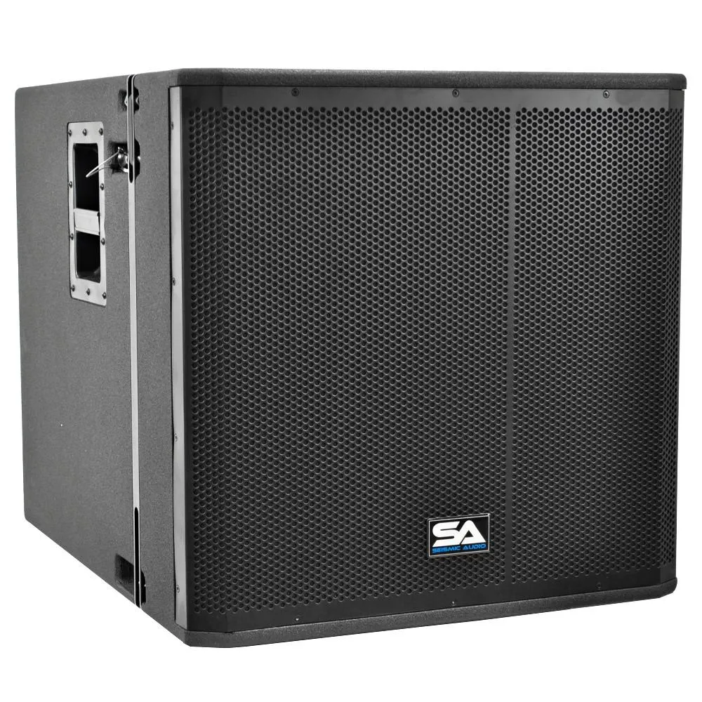 Powered 18 Inch Line Array Subwoofer, Two Powered 12 Inch Line Array Speakers and Mounting Pole