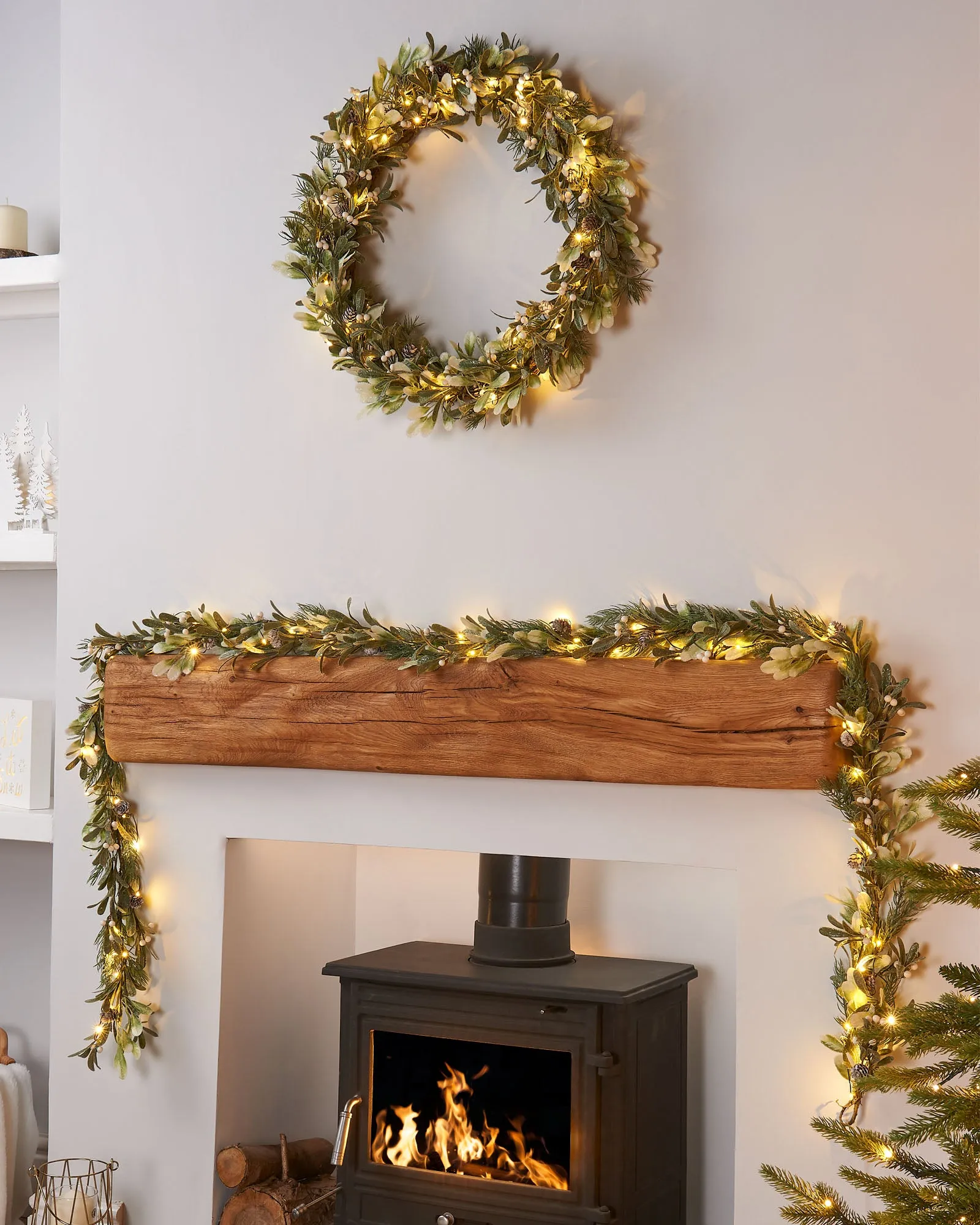 Pre-Lit Frosted Mistletoe Garland, 9 ft