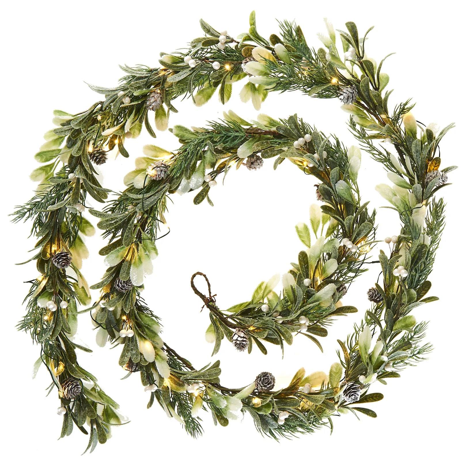 Pre-Lit Frosted Mistletoe Garland, 9 ft