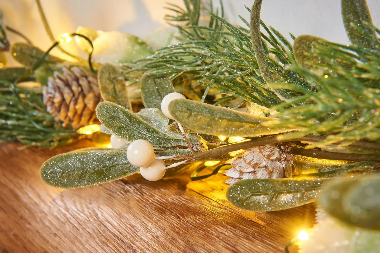 Pre-Lit Frosted Mistletoe Garland, 9 ft
