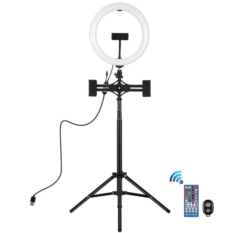 PULUZ 10.2 inch 26cm RGBW Light   1.65m Tripod Mount   Dual Phone Bracket Curved Surface USB RGBW Dimmable LED Ring Selfie Beauty Vlogging Video Light Live Broadcast Kits with Cold Shoe Tripod Ball Head & Phone Clamp & Remote Control