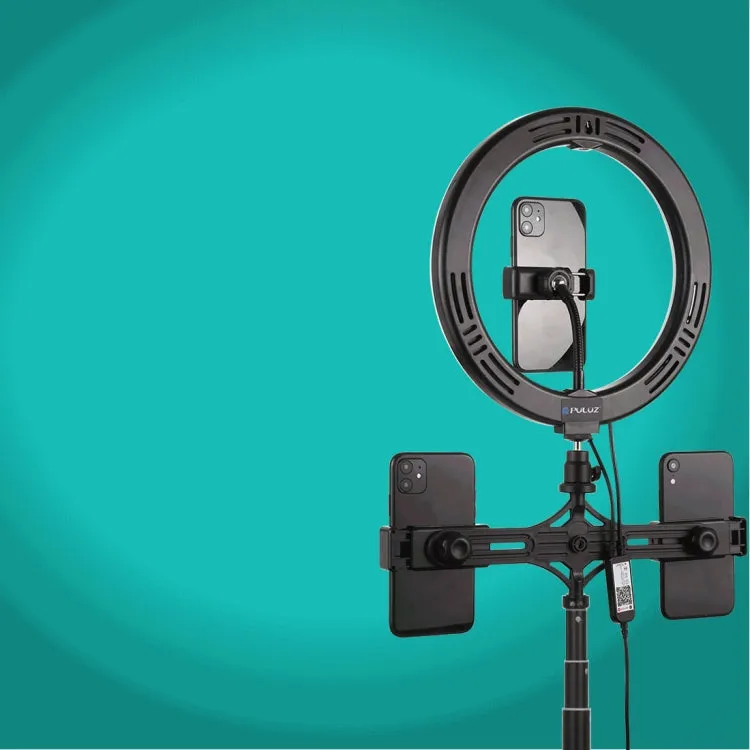 PULUZ 10.2 inch 26cm RGBW Light   1.65m Tripod Mount   Dual Phone Bracket Curved Surface USB RGBW Dimmable LED Ring Selfie Beauty Vlogging Video Light Live Broadcast Kits with Cold Shoe Tripod Ball Head & Phone Clamp & Remote Control