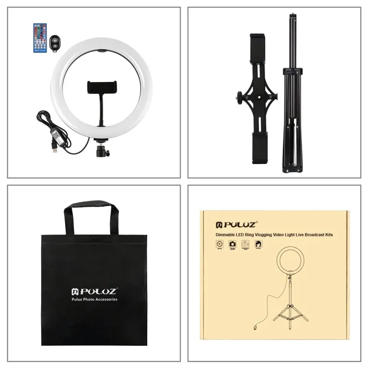 PULUZ 10.2 inch 26cm RGBW Light   1.65m Tripod Mount   Dual Phone Bracket Curved Surface USB RGBW Dimmable LED Ring Selfie Beauty Vlogging Video Light Live Broadcast Kits with Cold Shoe Tripod Ball Head & Phone Clamp & Remote Control