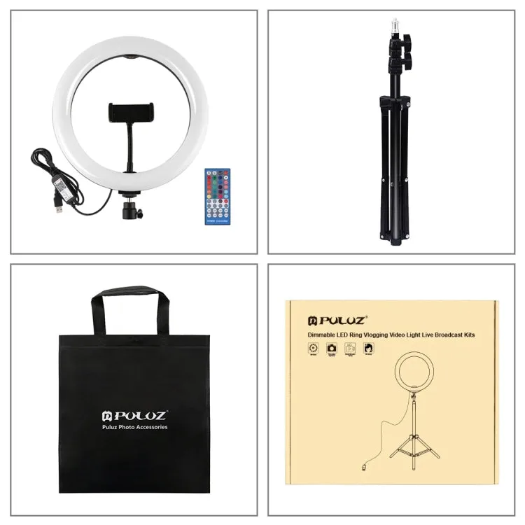 PULUZ 1.1m Tripod Mount   10.2 inch 26cm RGBW LED Ring Vlogging Video Light  Live Broadcast Kits with Remote Control & Cold Shoe Tripod Ball Head & Phone Clamp