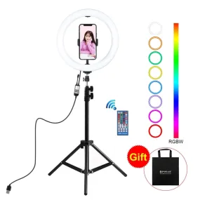 PULUZ 1.1m Tripod Mount   10.2 inch 26cm RGBW LED Ring Vlogging Video Light  Live Broadcast Kits with Remote Control & Cold Shoe Tripod Ball Head & Phone Clamp