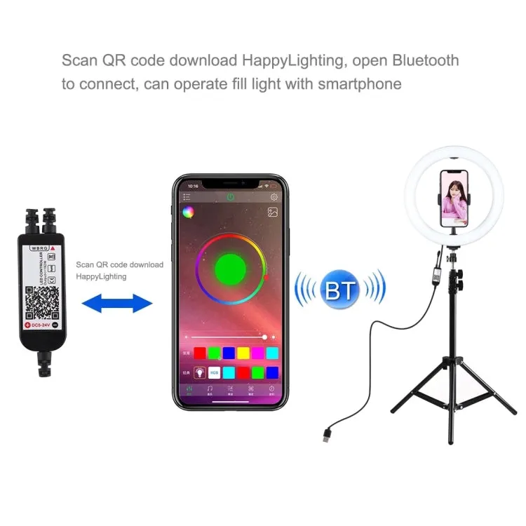 PULUZ 1.1m Tripod Mount   10.2 inch 26cm RGBW LED Ring Vlogging Video Light  Live Broadcast Kits with Remote Control & Cold Shoe Tripod Ball Head & Phone Clamp