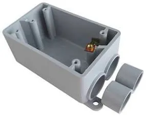 PVC 1 Gang Conduit Device Box w/ 2 Top Converting Hub, Grey