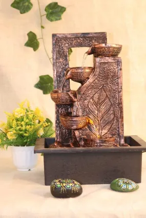Raj gharana Arts and Crafts Polyfiber Water Fountain ( Brown) Table Top Indoor Outdoor Water Fall Fountain with Led Lights for Home and Office Decoration Or Gifting