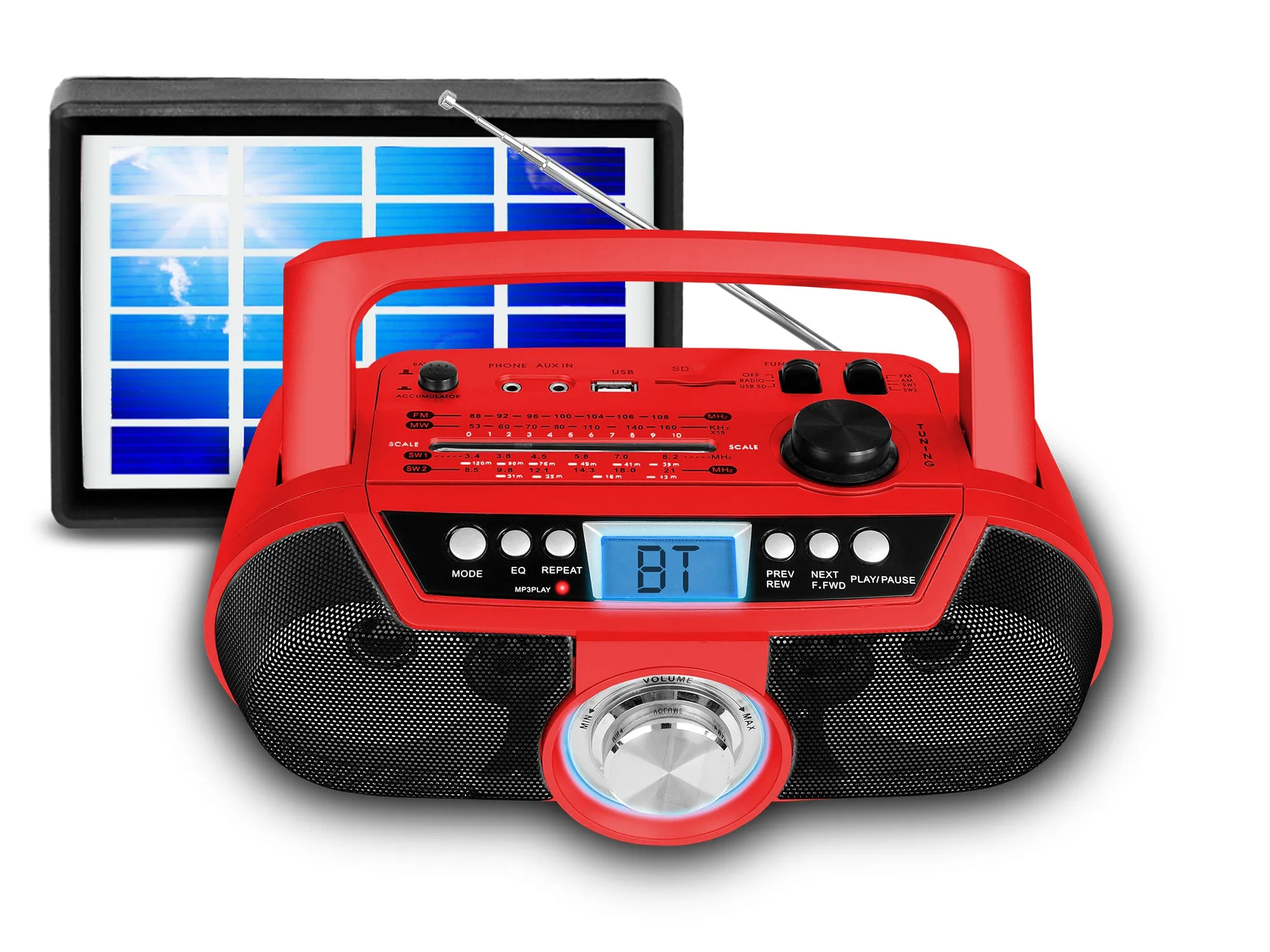 Rechargeable Bluetooth Portable Solar Powered Speaker with USB /SD Inputs