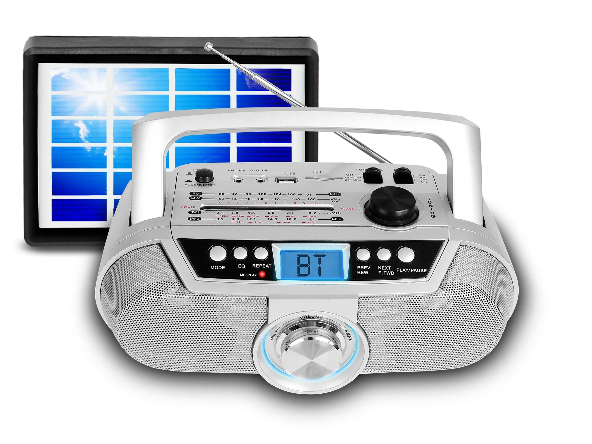 Rechargeable Bluetooth Portable Solar Powered Speaker with USB /SD Inputs
