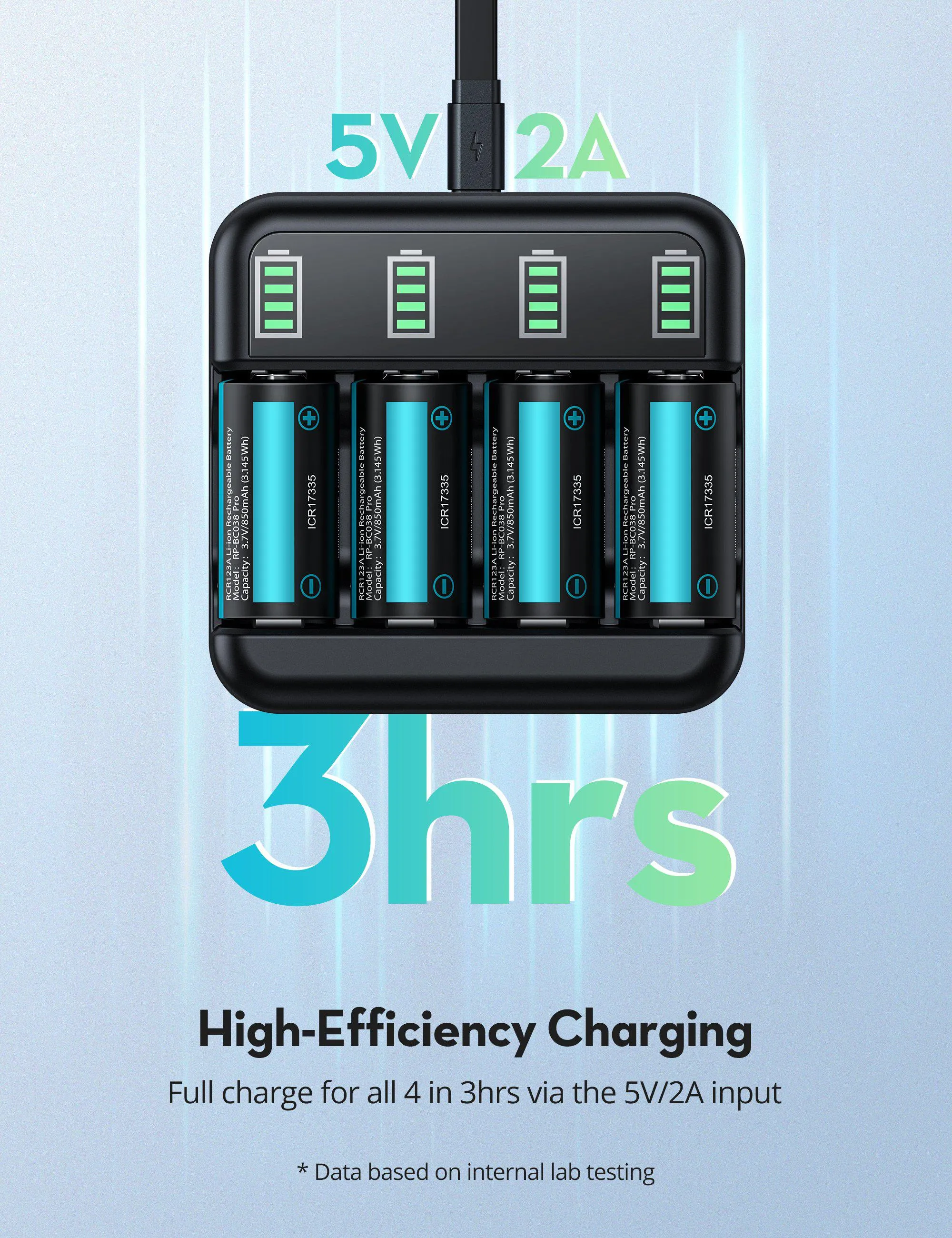 Rechargeable CR123A Lithium Batteries, 8 Pack 3.7V 850mAh Batteries