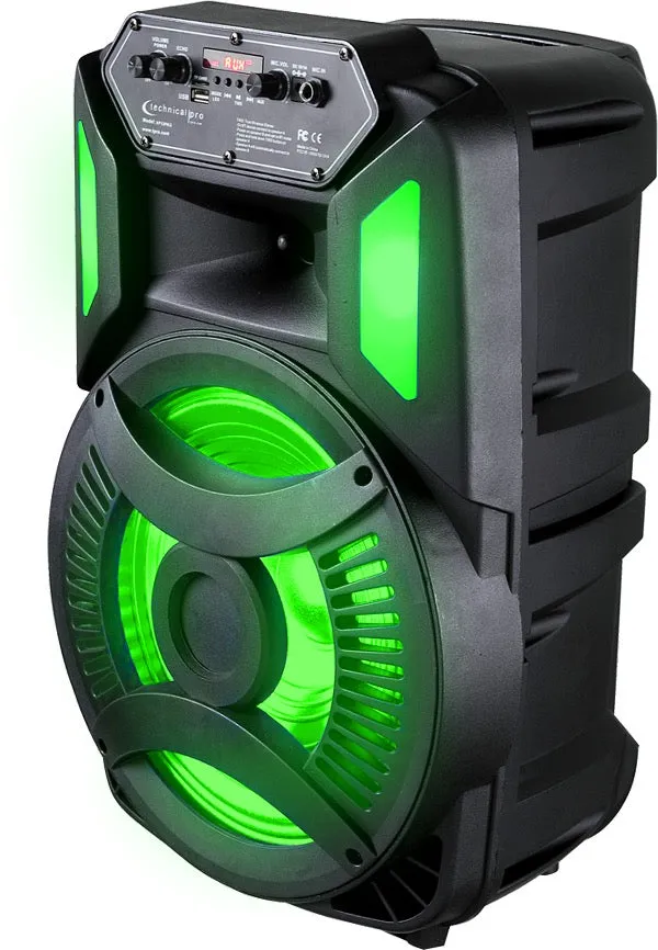 Rechargeable Pair of Wireless 12" Bluetooth LED Speaker Package with Wireless Mic & Party Light