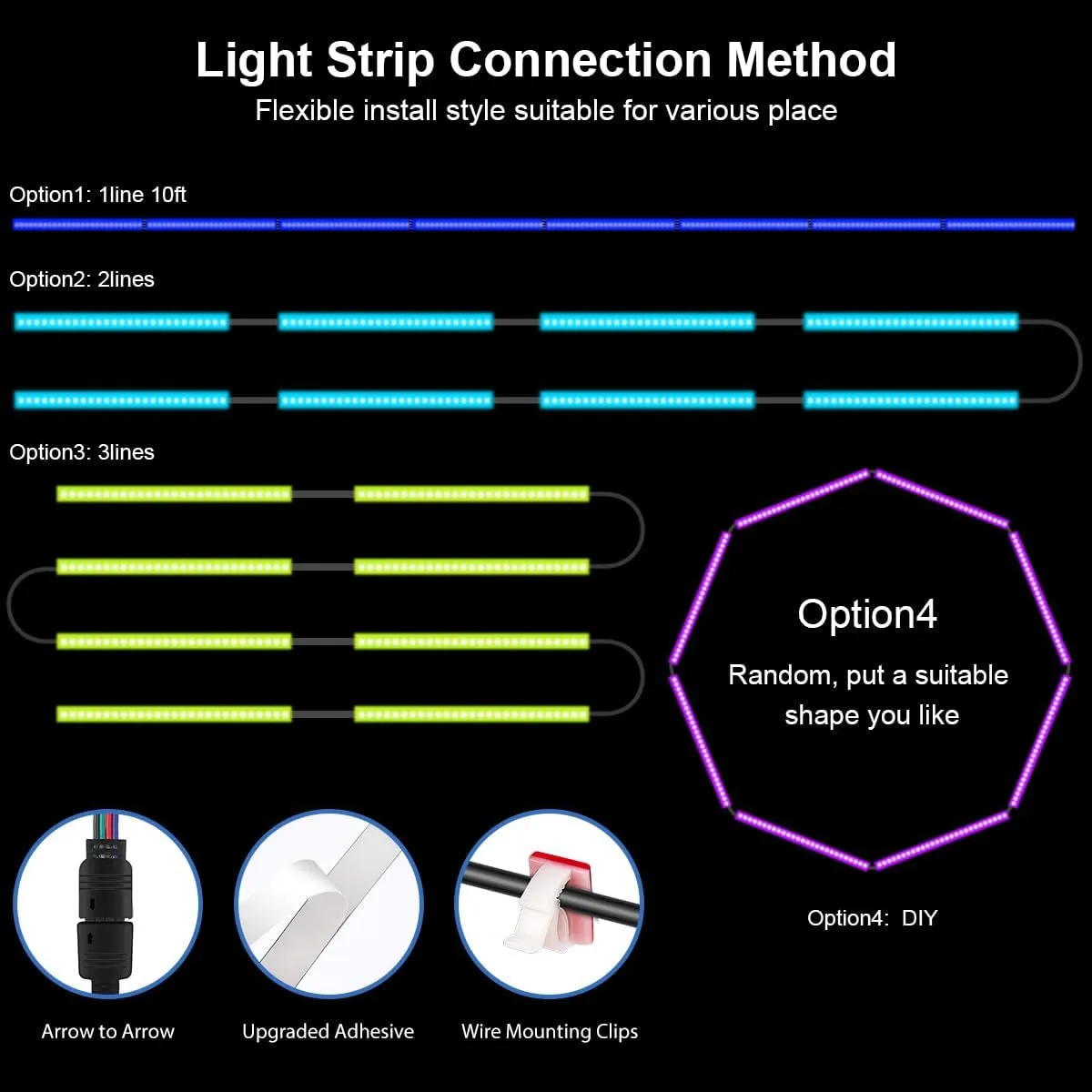 RGB Under Cabinet Strip Lights Kit, 8PCS*50cm Motion Sensor LED Strip Lights with Remote, 12V Flexible LED Lighting Strips for Kitchen, Shelf, Cupboard, TV, Desk