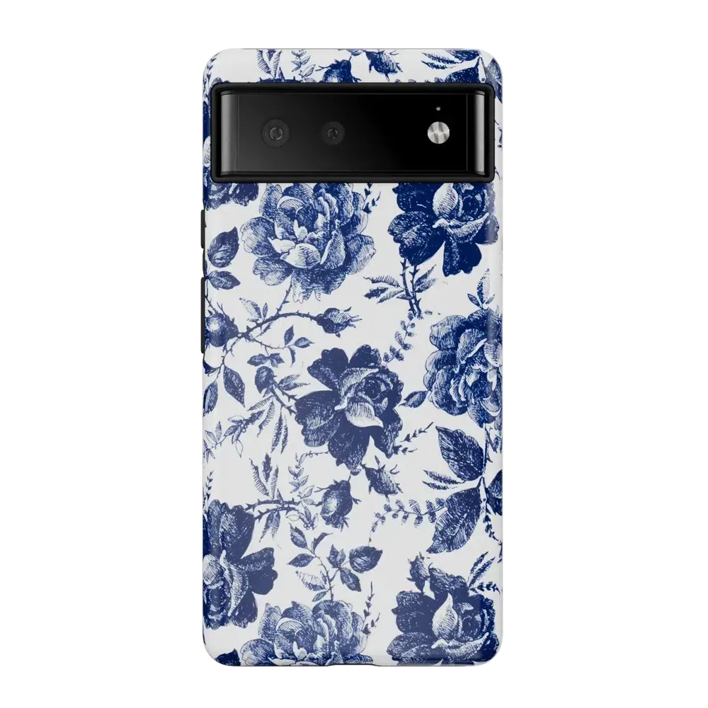 Rose to Fame | Blue & White Rose Floral Google Pixel Case