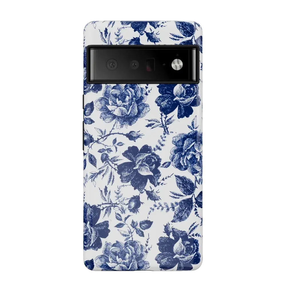 Rose to Fame | Blue & White Rose Floral Google Pixel Case