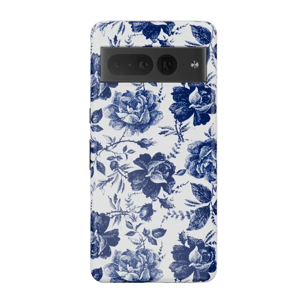 Rose to Fame | Blue & White Rose Floral Google Pixel Case