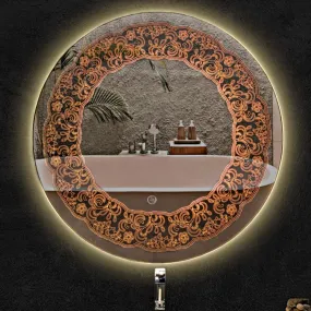 Round LED Mirror Wall Mirror with Touch Sensor, 3 LED Lights, White/Warm/Warm White, for Bathroom, Wash Basin, Living Room