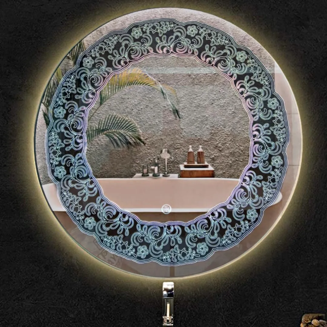 Round LED Mirror Wall Mirror with Touch Sensor, 3 LED Lights, White/Warm/Warm White, for Bathroom, Wash Basin, Living Room