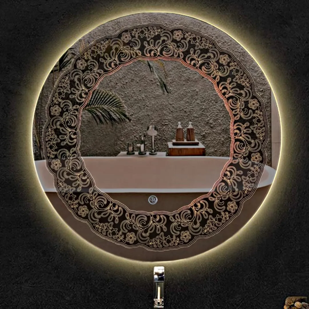 Round LED Mirror Wall Mirror with Touch Sensor, 3 LED Lights, White/Warm/Warm White, for Bathroom, Wash Basin, Living Room