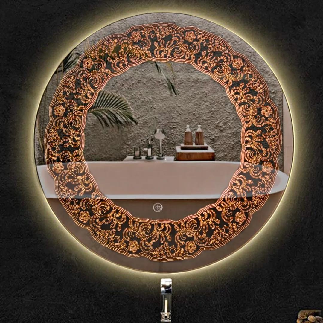 Round LED Mirror Wall Mirror with Touch Sensor, 3 LED Lights, White/Warm/Warm White, for Bathroom, Wash Basin, Living Room