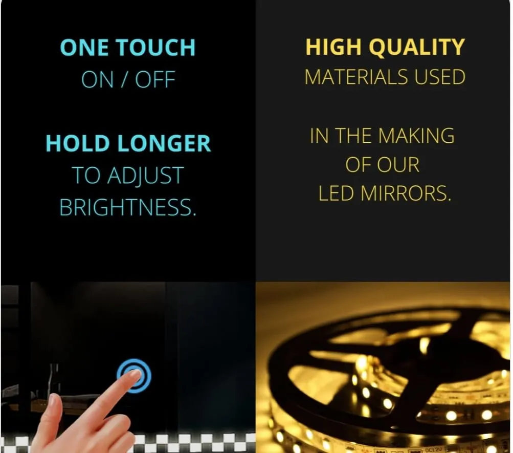 Round LED Mirror Wall Mirror with Touch Sensor, 3 LED Lights, White/Warm/Warm White, for Bathroom, Wash Basin, Living Room