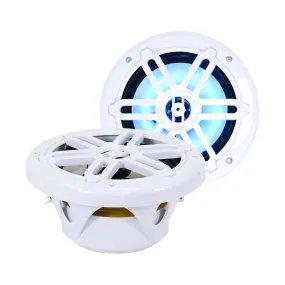 SA-08M01W-RGB - Pair of White 8 Inch 200 Watt 2-Way Waterproof Boat/Marine Speakers with RGB Lights