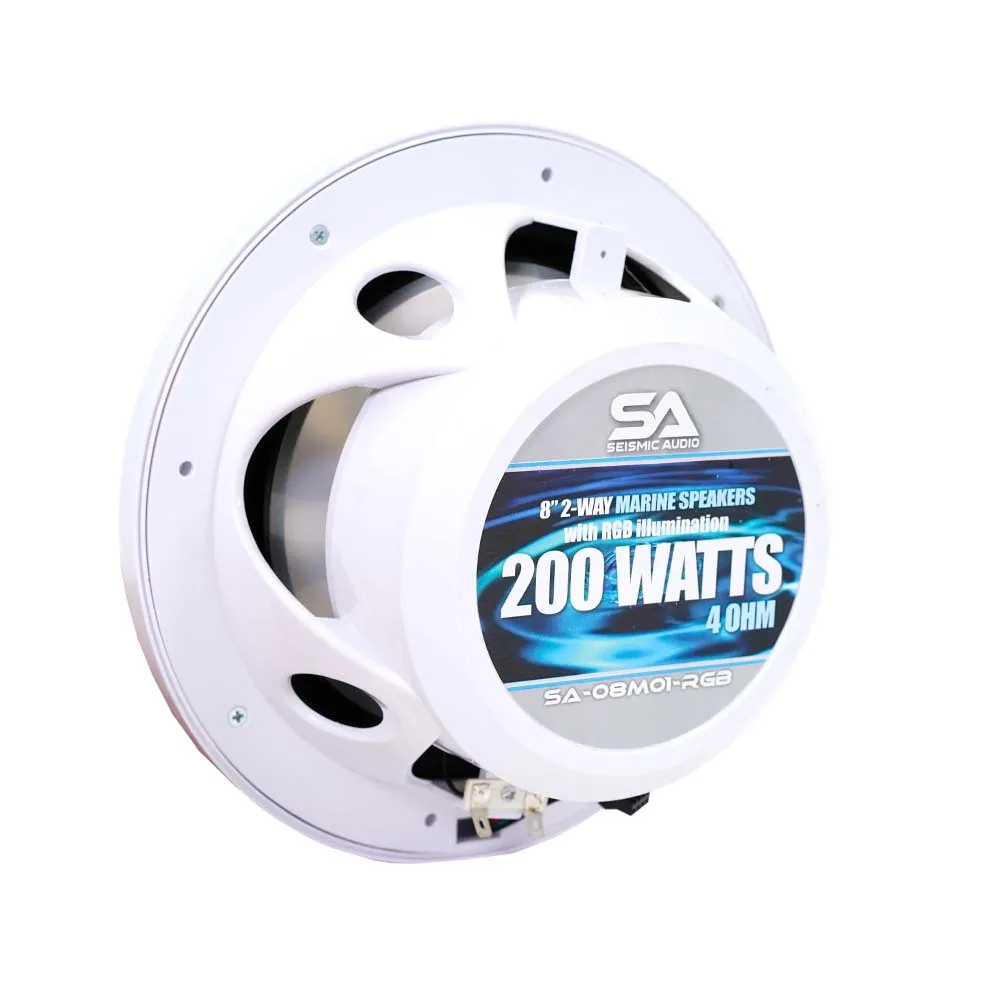 SA-08M01W-RGB - Pair of White 8 Inch 200 Watt 2-Way Waterproof Boat/Marine Speakers with RGB Lights