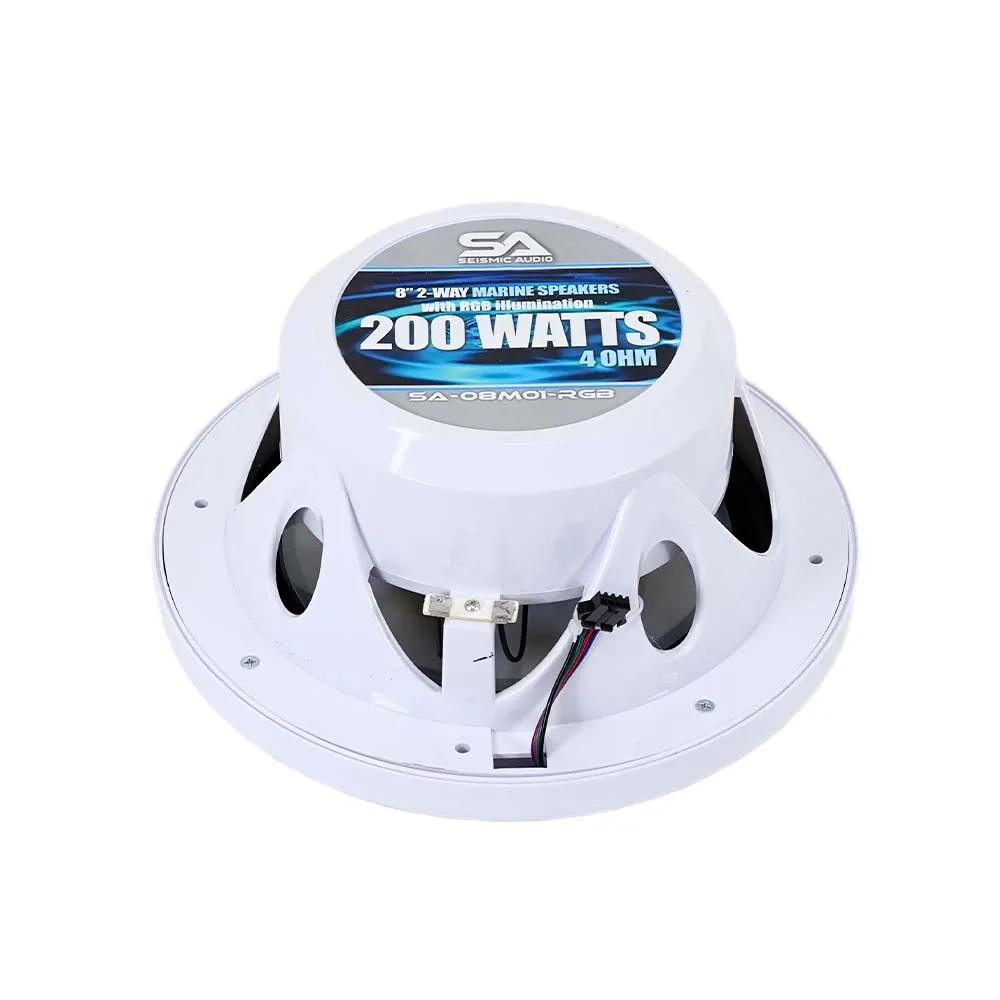 SA-08M01W-RGB - Pair of White 8 Inch 200 Watt 2-Way Waterproof Boat/Marine Speakers with RGB Lights