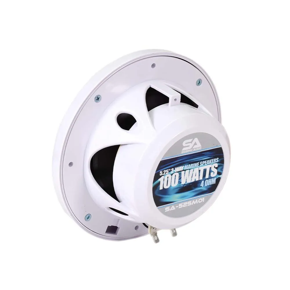 SA-525M01W - Pair of White 5.25 Inch 100 Watt 2-Way Waterproof Boat/Marine Speakers - 200 Watts Total