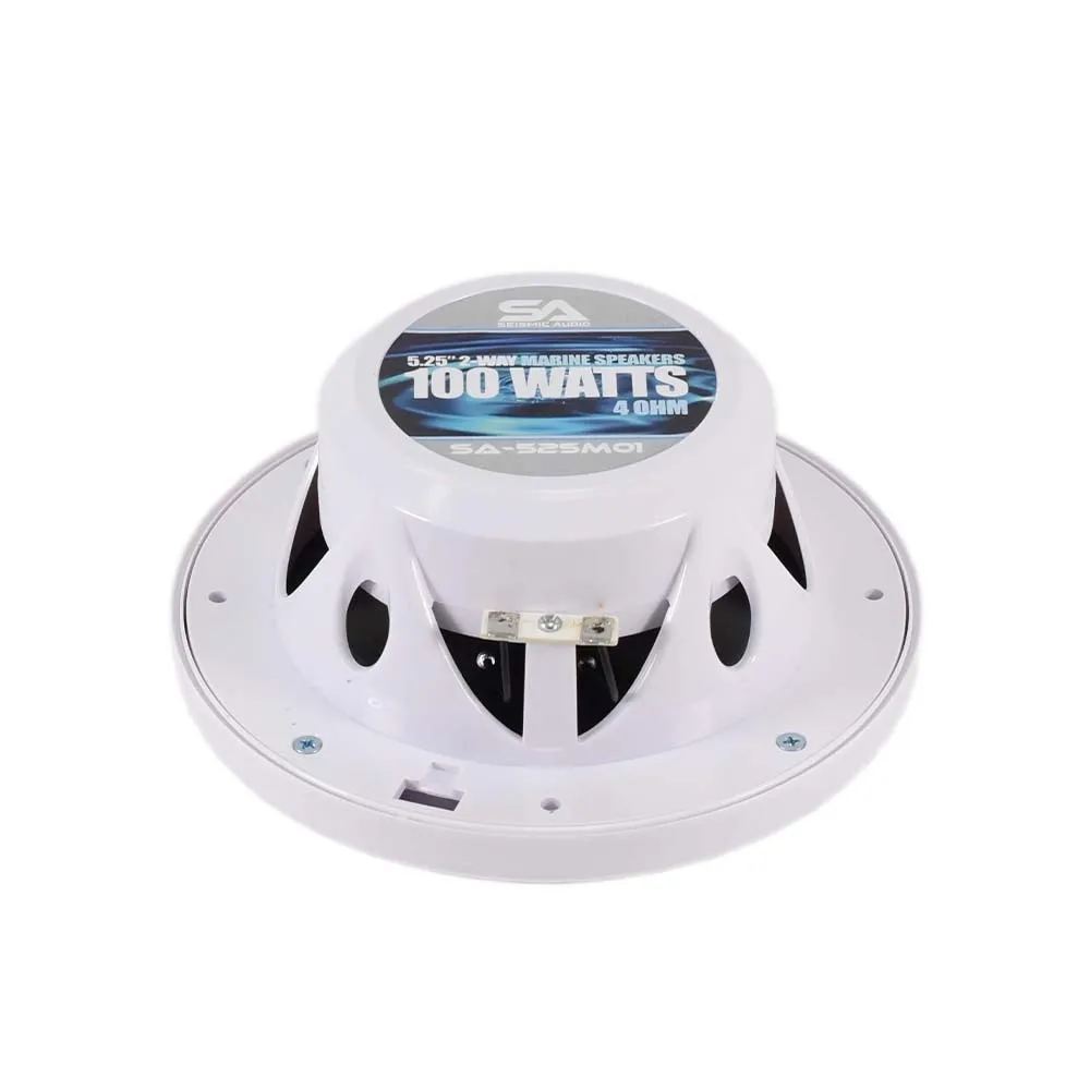 SA-525M01W - Pair of White 5.25 Inch 100 Watt 2-Way Waterproof Boat/Marine Speakers - 200 Watts Total