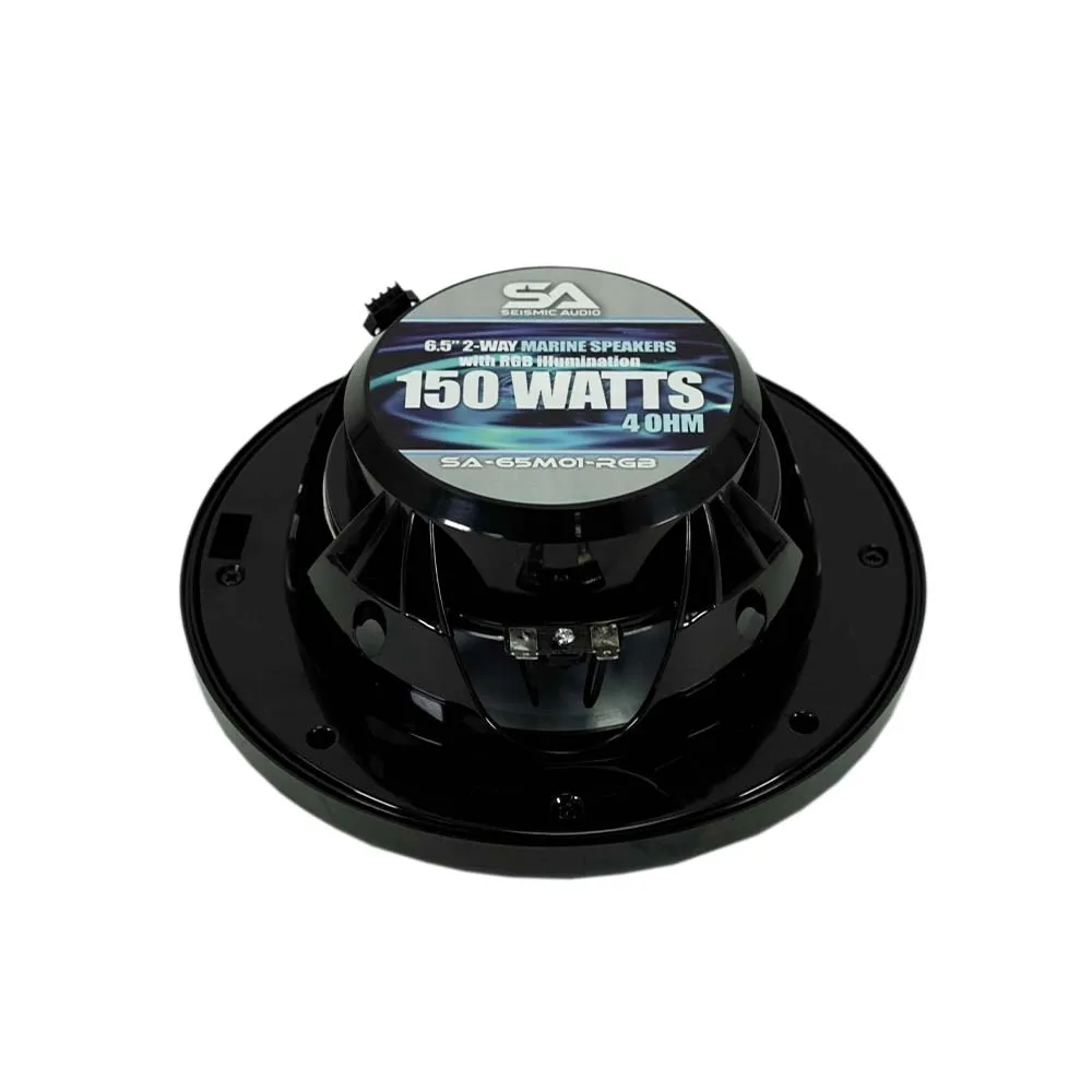 SA-65M01B-RGB - Pair of Black 6.5 Inch 150 Watt 2-Way Waterproof Boat/Marine Speakers with RGB Lights
