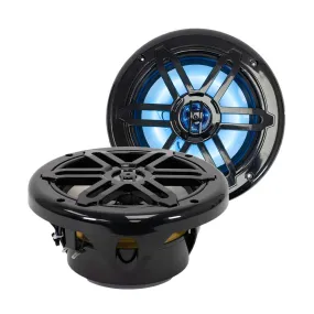 SA-65M01B-RGB - Pair of Black 6.5 Inch 150 Watt 2-Way Waterproof Boat/Marine Speakers with RGB Lights