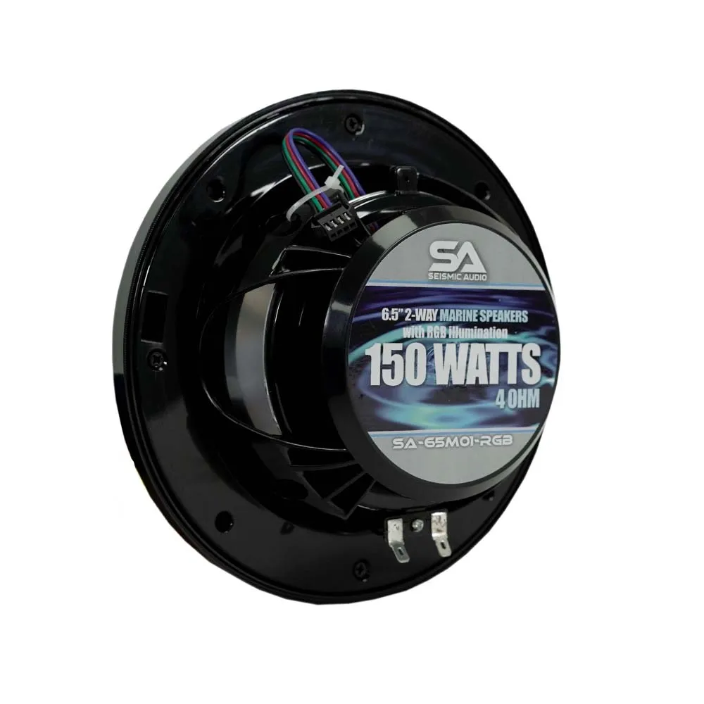 SA-65M01B-RGB - Pair of Black 6.5 Inch 150 Watt 2-Way Waterproof Boat/Marine Speakers with RGB Lights