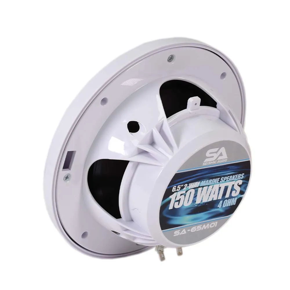 SA-65M01W - Pair of White 6.5 Inch 150 Watt 2-Way Waterproof Boat/Marine Speakers - 300 Watts Total