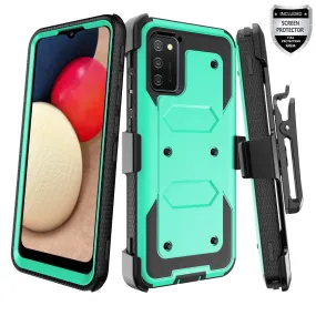 Samsung Galaxy A02s Case, Galaxy A02s Case, Triple Protection 3-1 w/ Built in Screen Protector Heavy Duty Holster Shell Combo Case - Teal